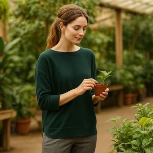 Jigsaw Button Back Lambswool Cashmere Blend Pullover Sweater 3/4 Sleeves